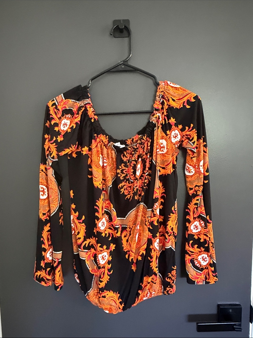 Lascana Boho Black Blouse with Orange Paisley Print